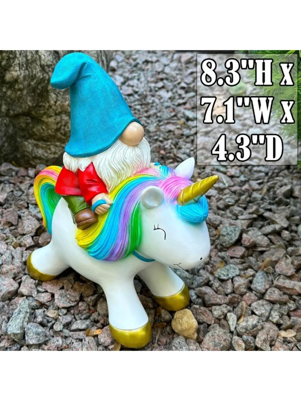 Whimsical Garden Gnome Riding Unicorn Statue - 8.3